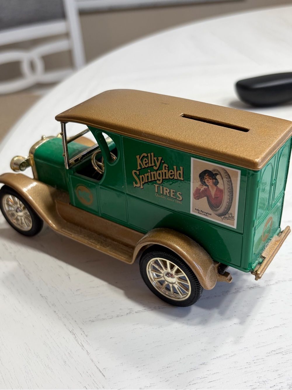 Tires Green & Gold Vintage Toy Delivery Van